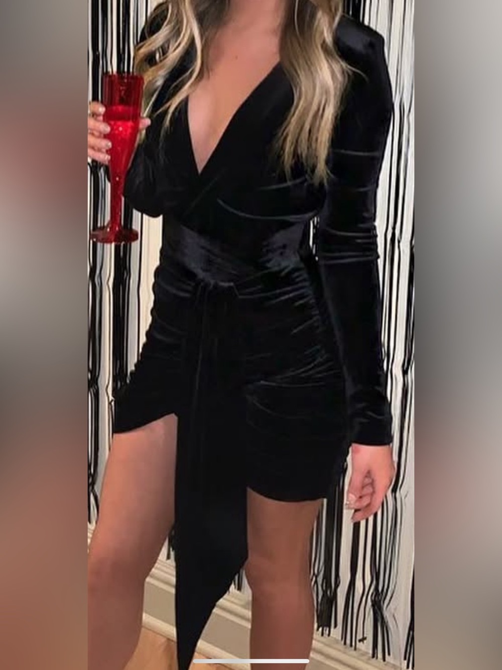 Babyboo Black Velvet Long Sleeve Wrap Dress